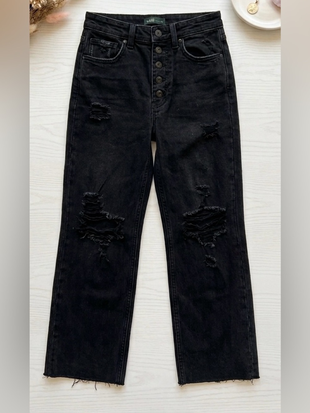 High-Waisted Distressed Black Jeans